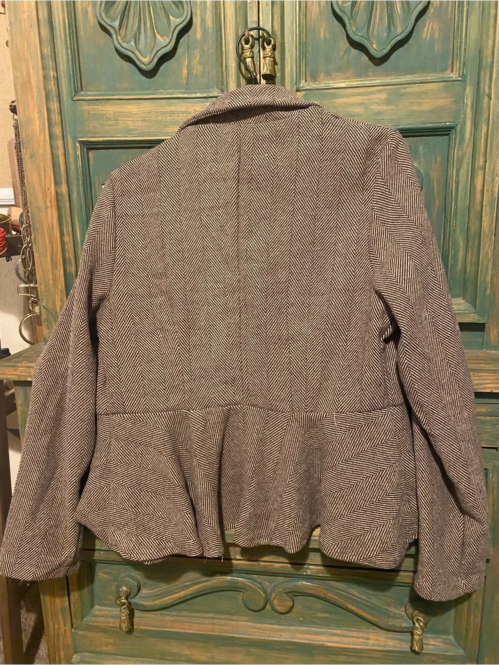 Brown Herringbone Peplum Jacket